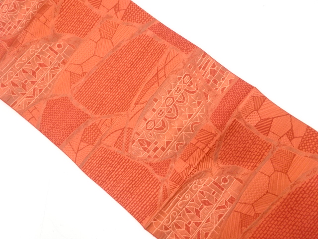 石畳に更紗模様織り出し　名古屋帯